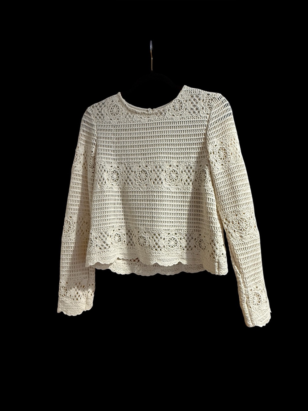 Dex Ivory Crochet Lace Long Sleeve Top